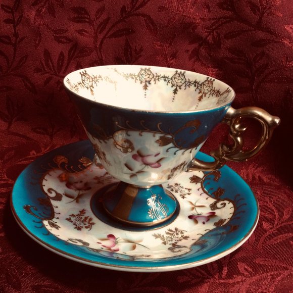 Royal Sealy Japan Iridescent Blue Gold Teacup - Picture 14 of 14